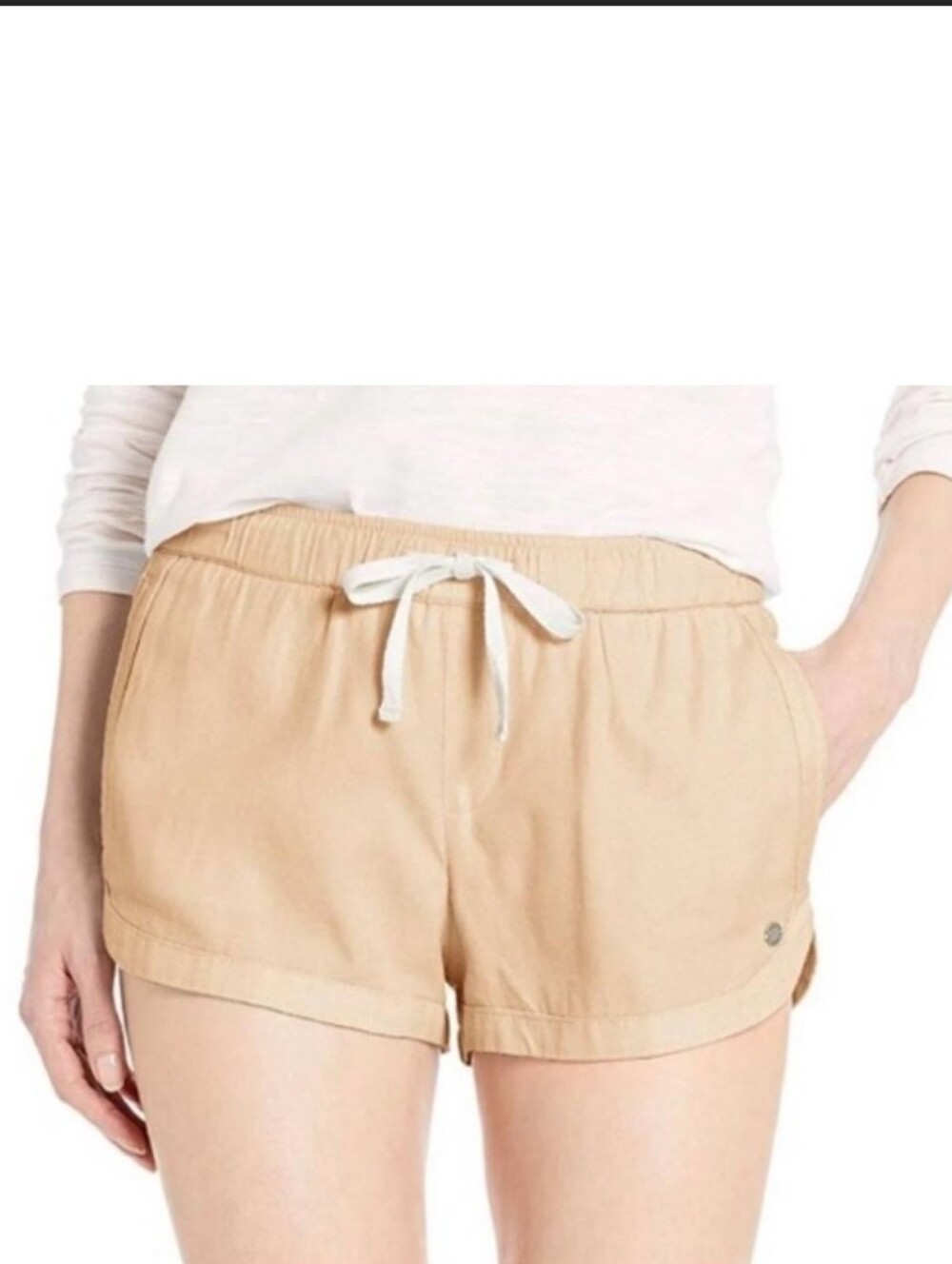 Roxy Women's Tan / Cream Linen Drawstring Athletic Shorts XL NWT